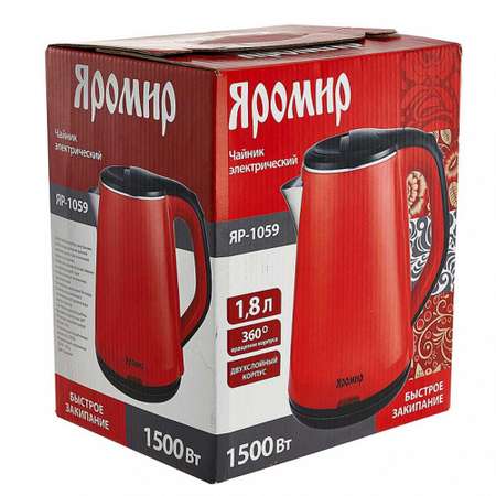 Электрический чайник Яромир ЯР-1059 пластик двойная стенка 1500 Вт красный