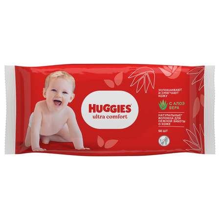 Влажные салфетки Huggies Ultra Comfort с алоэ 56шт