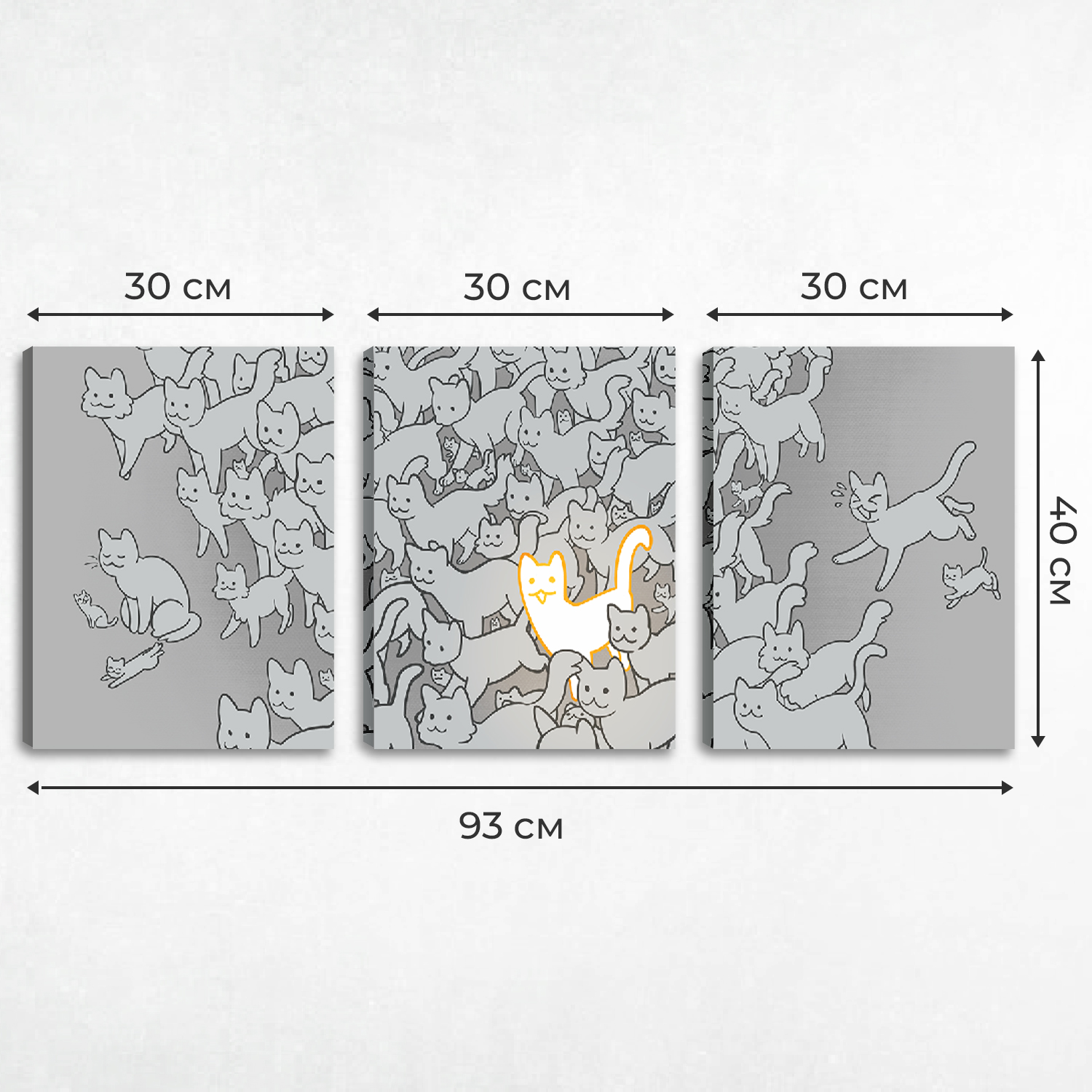 Комплект картин на холсте LORI Интерьерные на стену 3 в 1 А какой кот ты? 40х30 см - фото 2