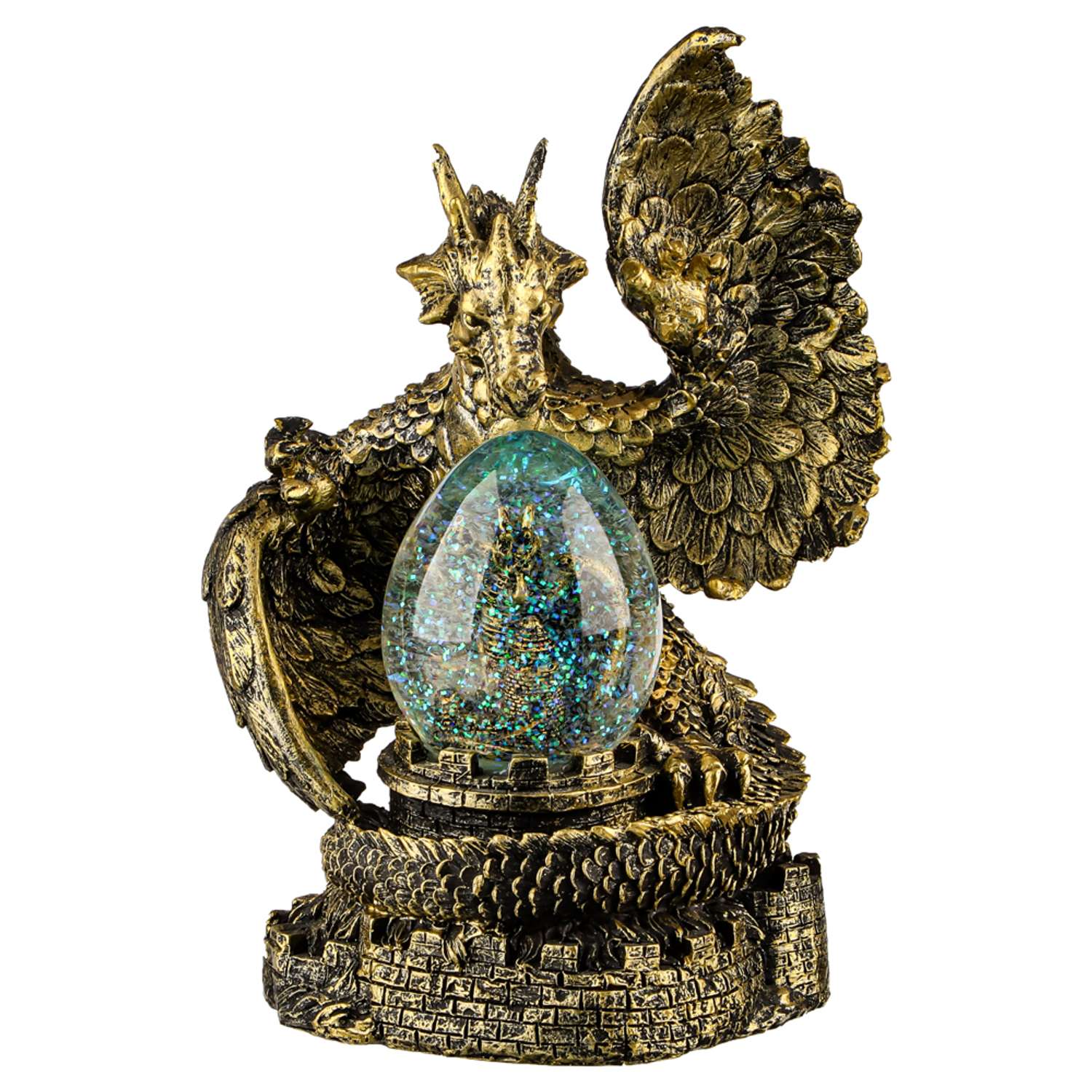 Сувенир со снежным шаром Сноубум Сказочный дракон с эффектом состаренная бронза - фото 5