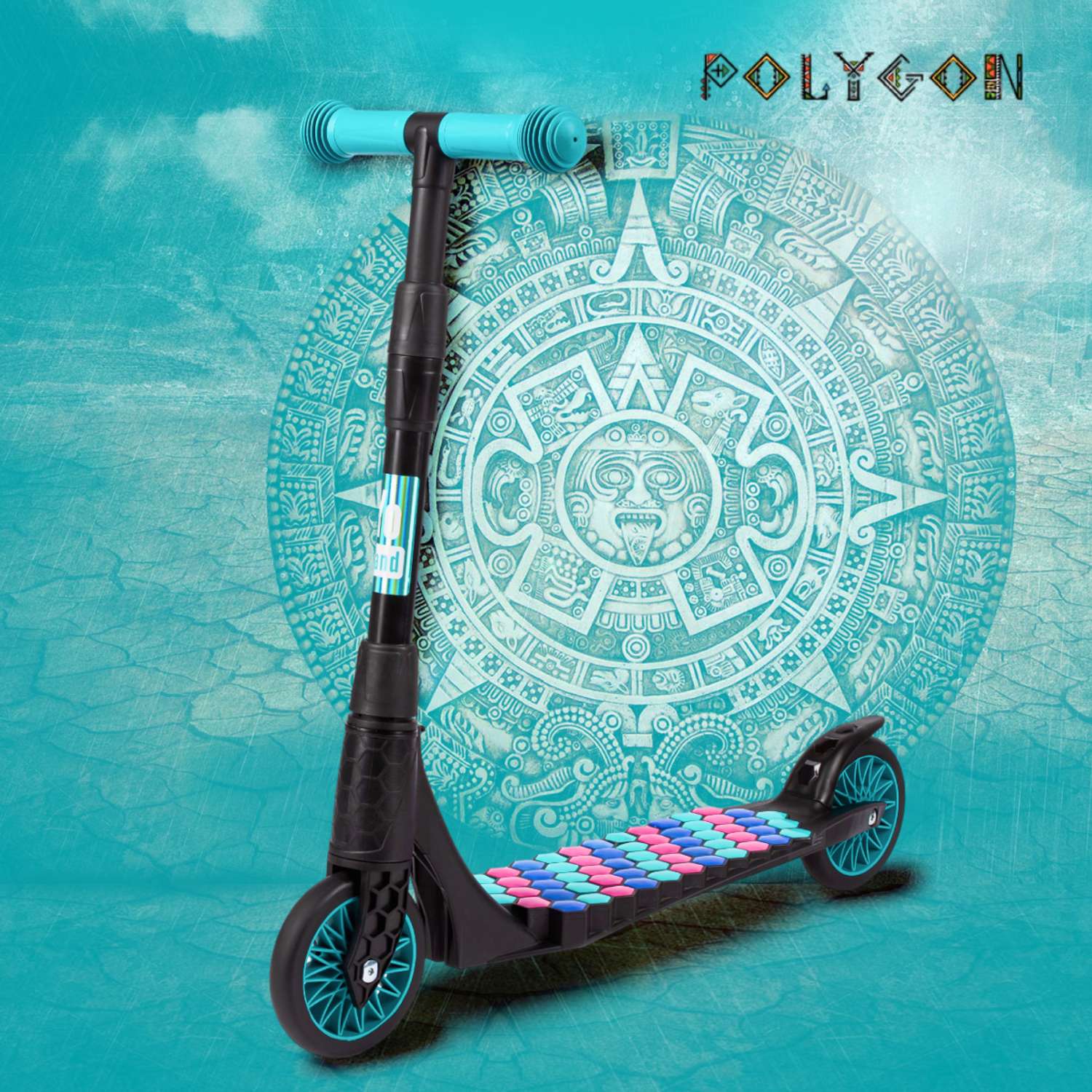 Креативный самокат детский Yo Band двухколесный 4-7 лет складной POLYGON 2-колесный бирюзовый - фото 1