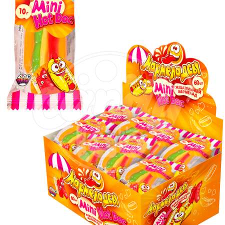 Мармелад жевательный Fun Candy Lab Мармеладсы mini HOTDOG фруктовый микс 60 шт по 10 гр