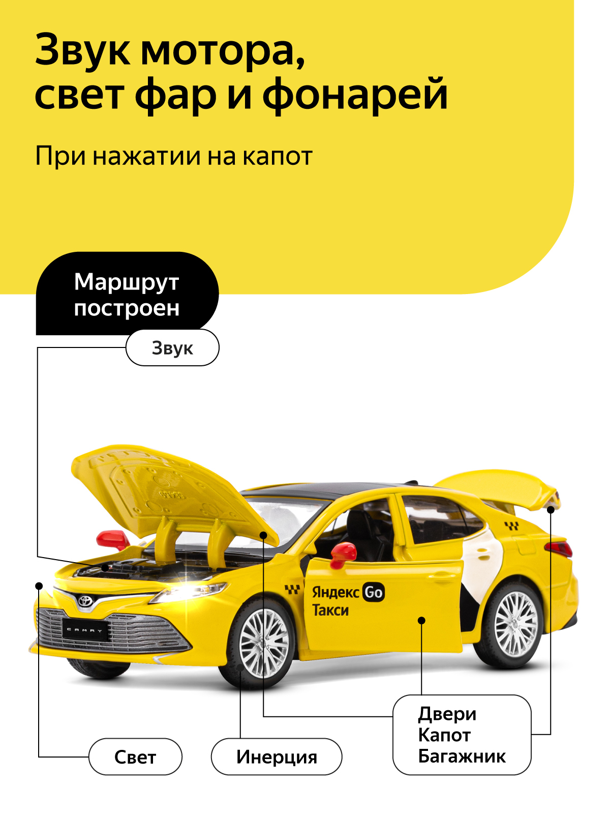 Машинка металлическая Яндекс GO Toyota Camry цвет желтый Озвучено Алисой JB1251482 - фото 2