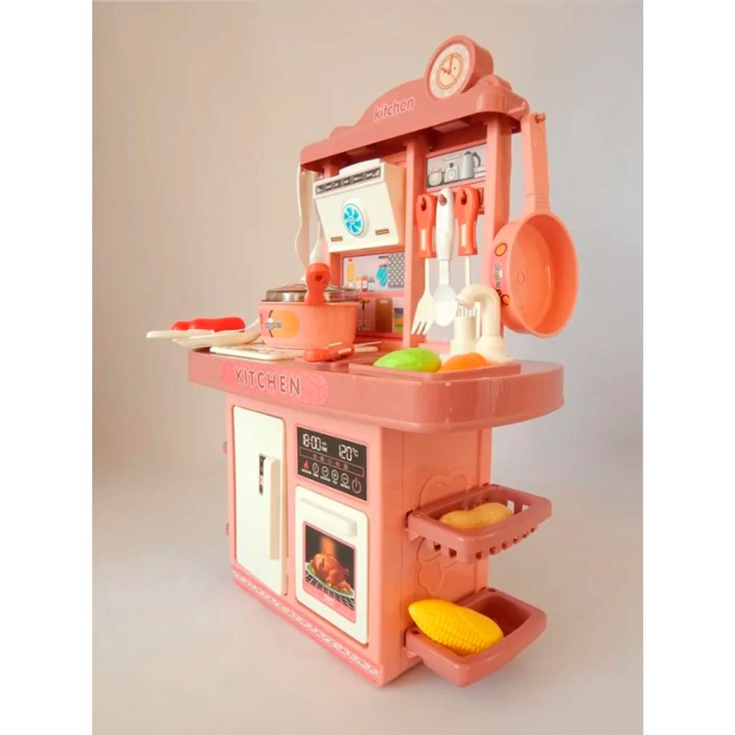 Кухня игровой набор SHARKTOYS 35 предметов розовый свет звук вода - фото 7
