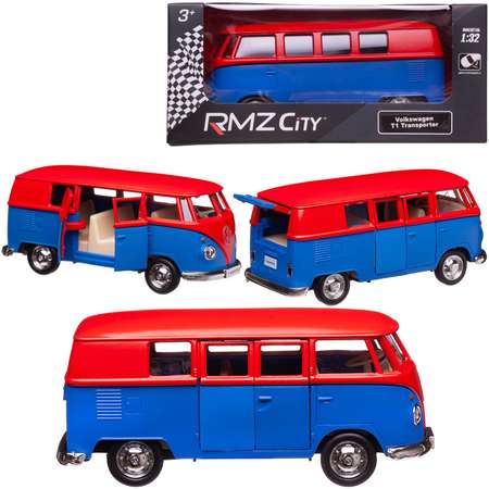 Автобус инерционный Uni-Fortune Volkswagen Samba bus Transporter матовый красный с синим двери открываются