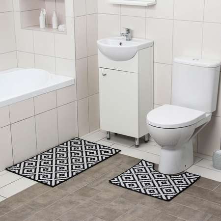 Набор ковриков Доляна для ванной и туалета «Грета» 2 шт: 50×80 40×50 см цвет чёрно-белый