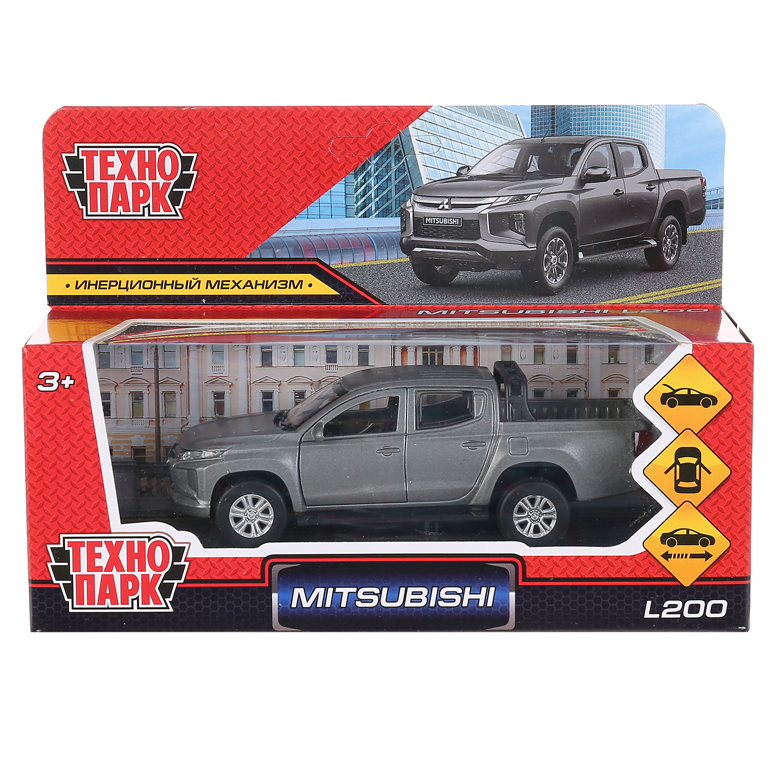 Металлическая машина ТЕХНОПАРК MITSUBISHI L200 PICKUP матовый 13 см открываются двери багажник 303063 - фото 1