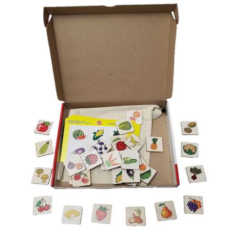 Развивающее лото Анданте Фрукты-овощи 36 деревянных фишек 6 карточек мешочек