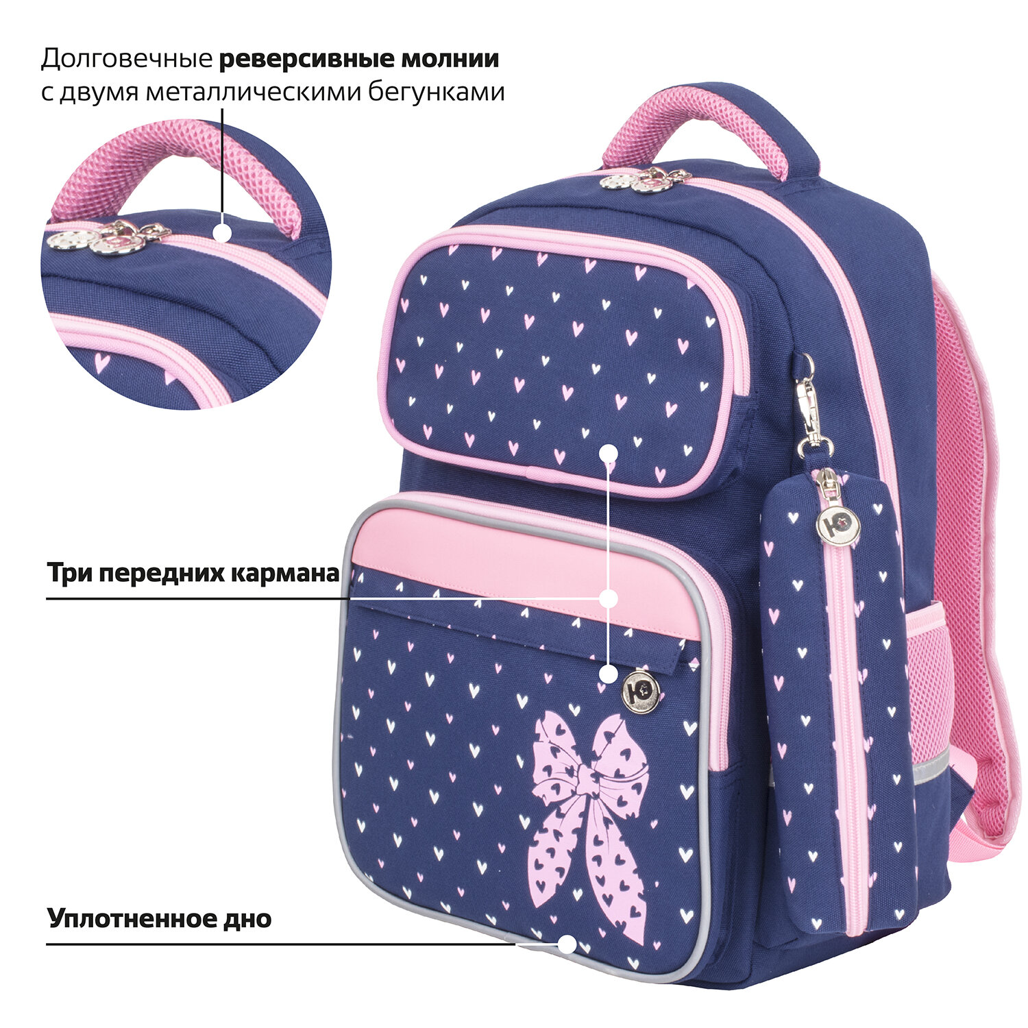 Рюкзак Юнландия Complete с пеналом в комплекте эрго-спинка Pink bow - фото 7