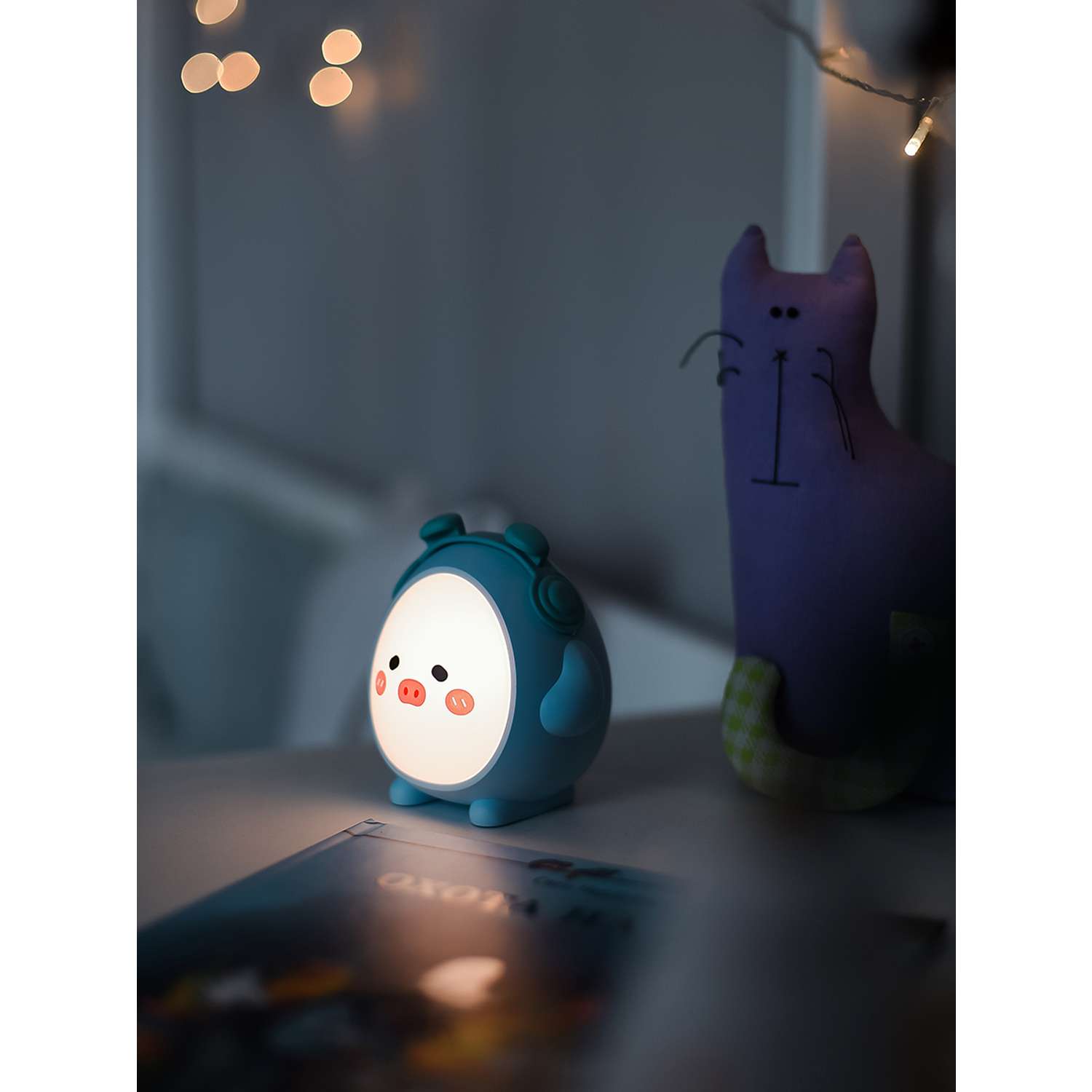 Лампа настольная светодиодная LATS детский ночник поросенок голубой - фото 4