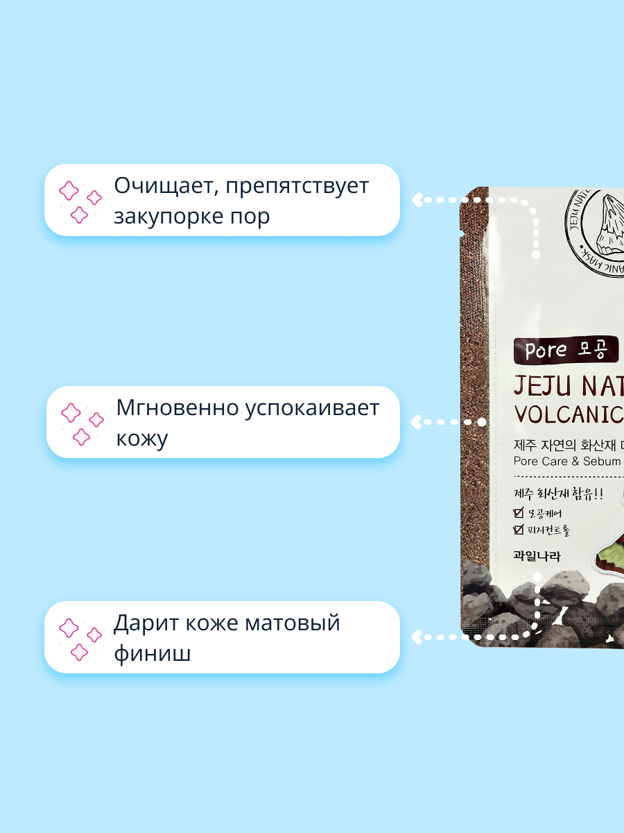 Маска тканевая Jeju Natural с вулканическим пеплом матирующая и для очищения пор 20 мл - фото 3