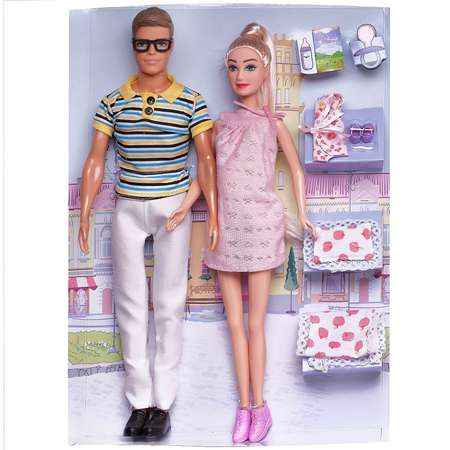 Набор кукол ABTOYS Lucy В ожидании чуда муж и беременная жена в наборе с игровыми предметами 29 и 30 см