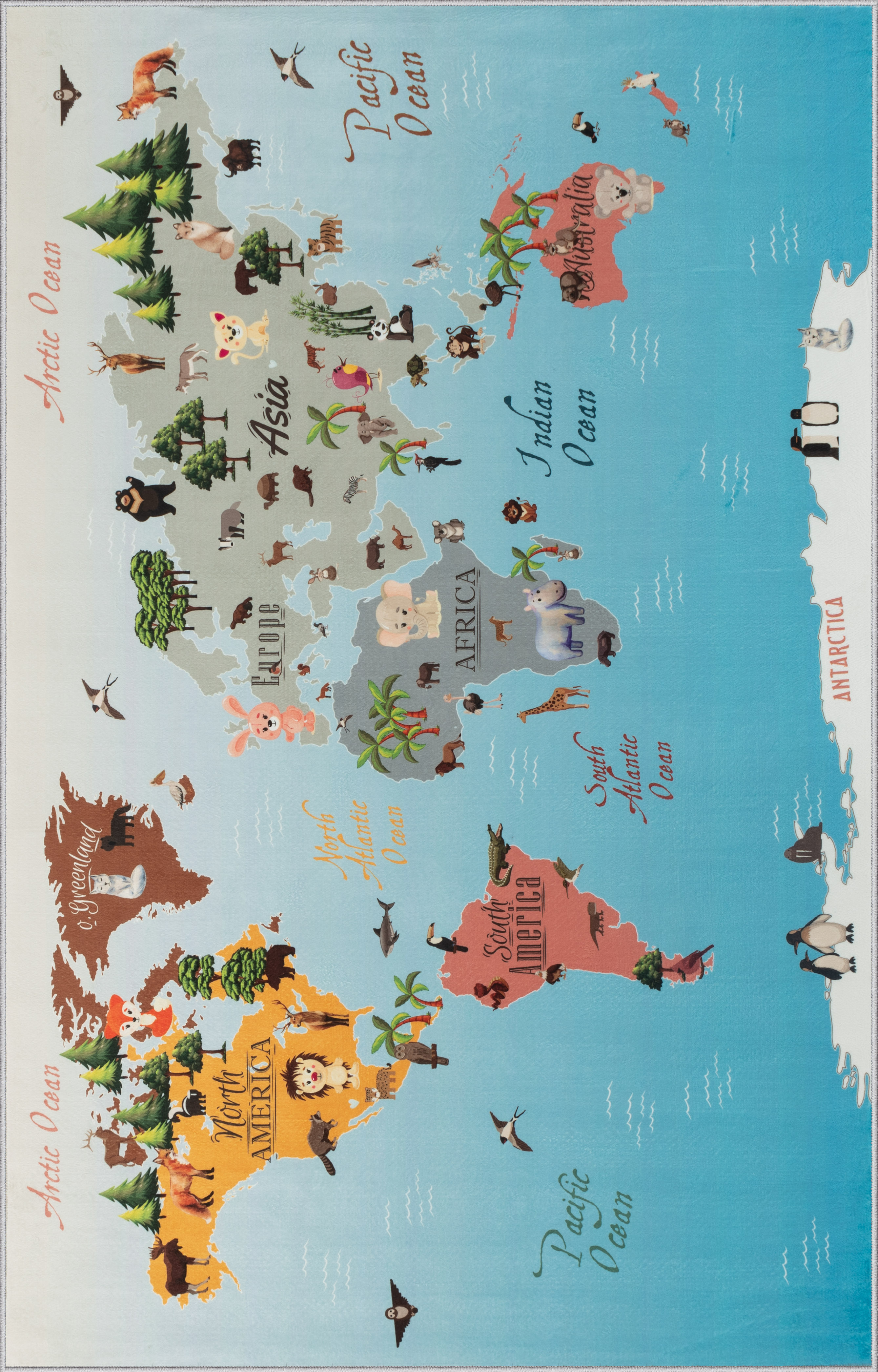 Ковер комнатный детский KOVRIKANA карта мира развивающий голубой материки 120см на 175см - фото 3