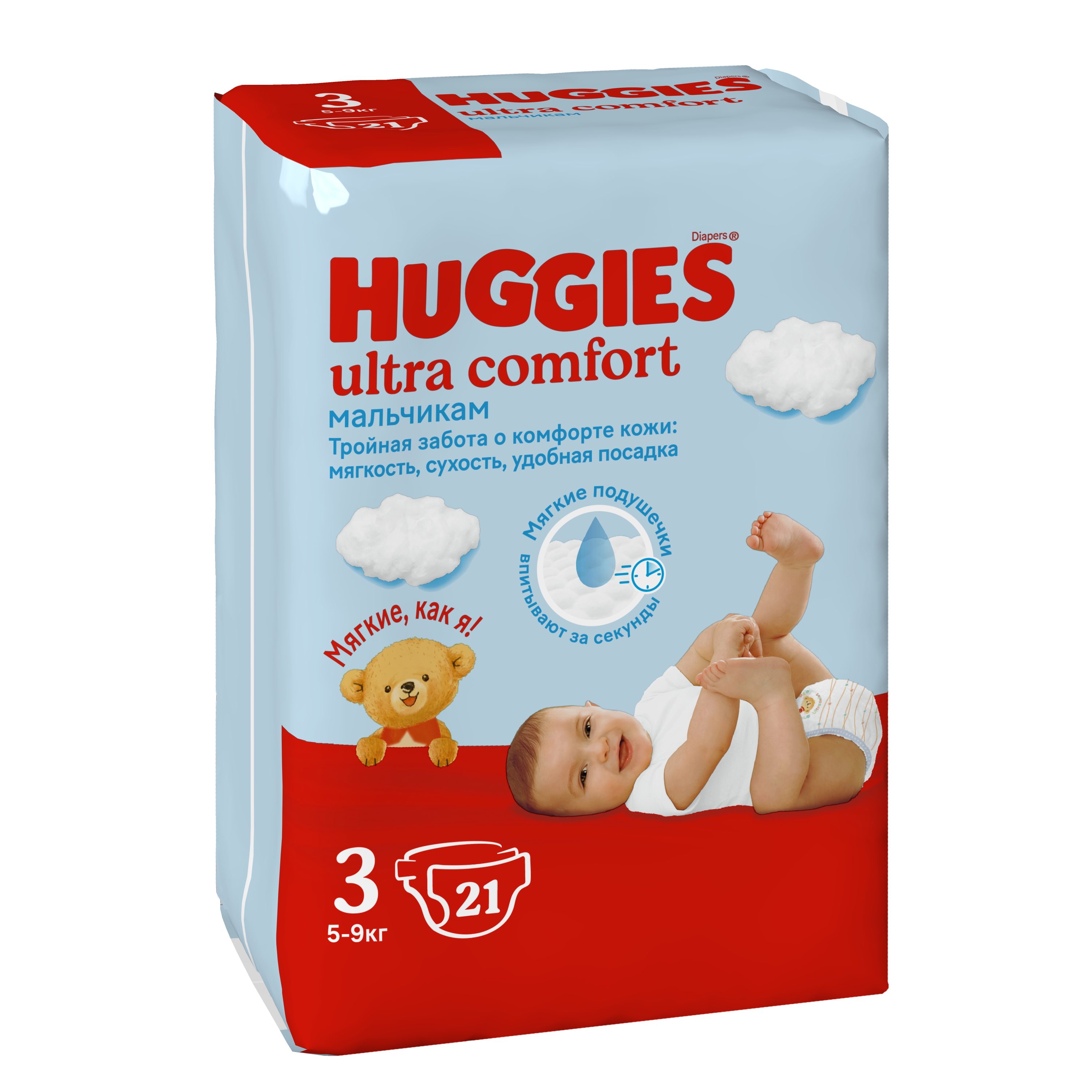 Подгузники для мальчиков Huggies Ultra Comfort 3 5-9кг 21шт - фото 2