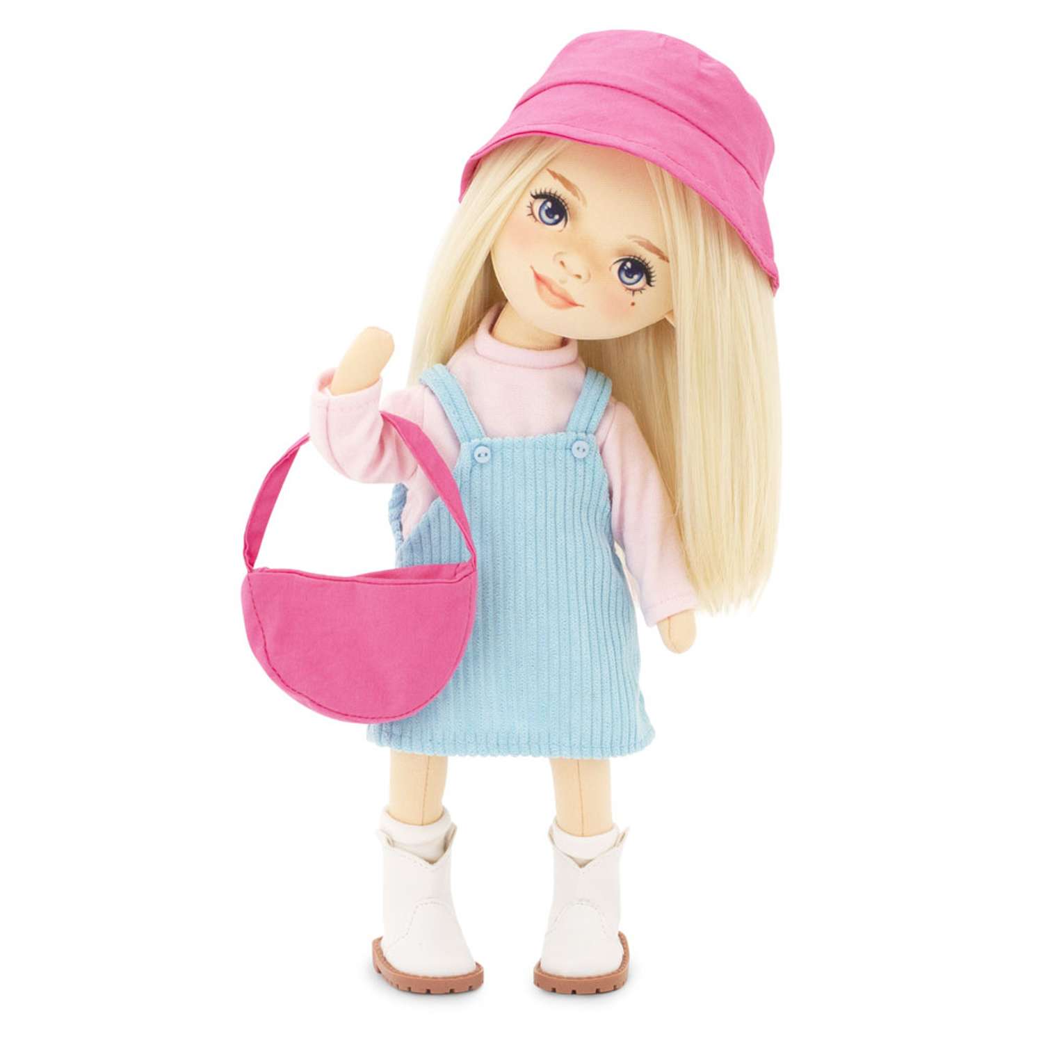 Каркасная мягкая кукла Orange Toys Sweet Sisters Mia в голубом сарафане 32см Серия Весна SS01-13 - фото 1