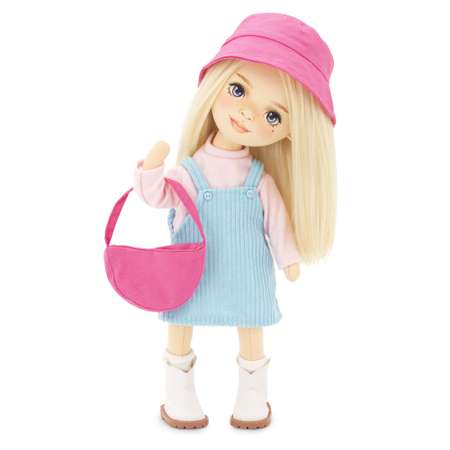 Каркасная мягкая кукла Orange Toys Sweet Sisters Mia в голубом сарафане 32см Серия Весна