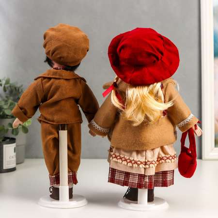 Кукла коллекционная Зимнее волшебство парочка набор 2 шт «Оля и Саша в бежево-терракотовых нарядах» 30 см