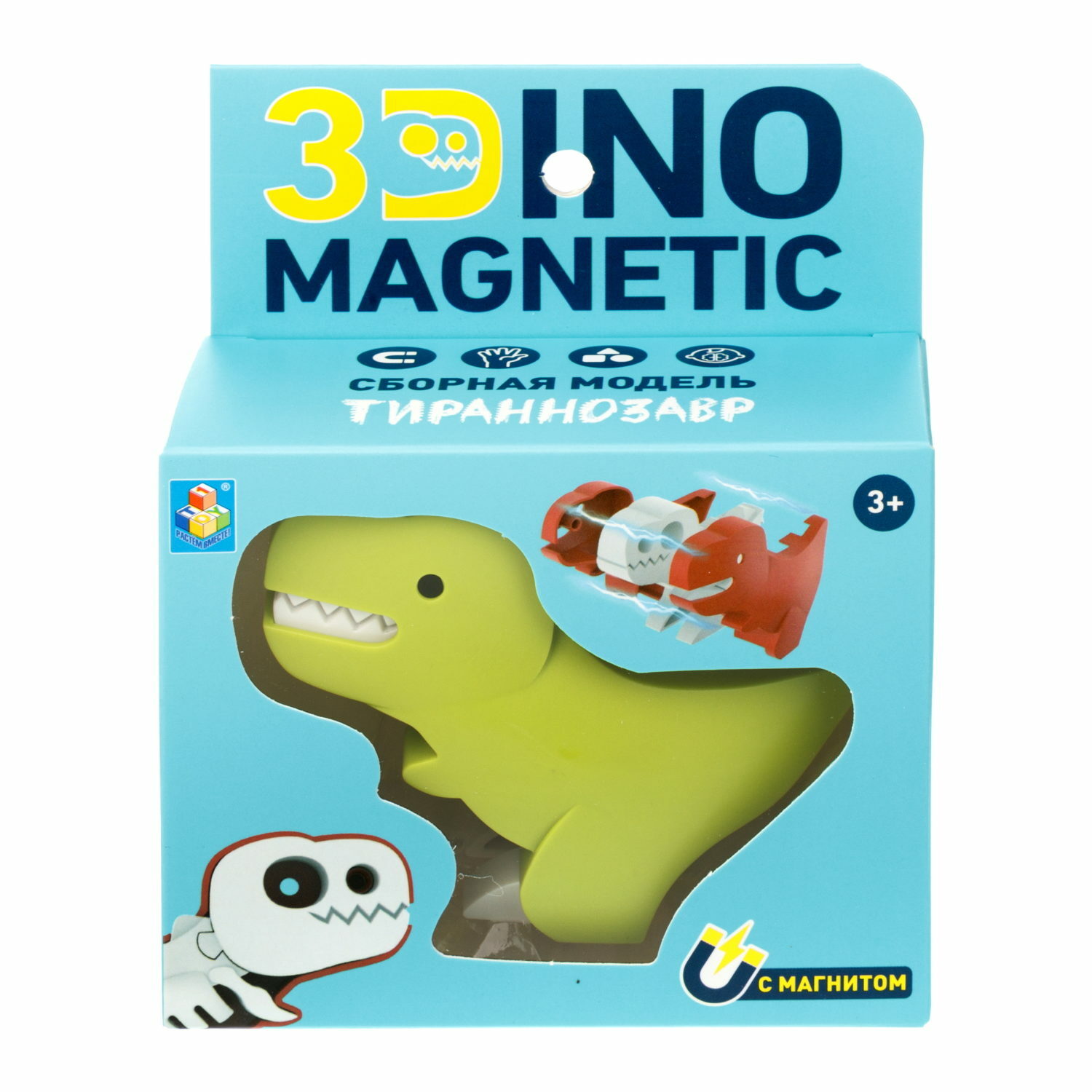 Конструктор монтессори 1TOY 3Dino Magnetic динозавр Тираннозавр зеленый - фото 2