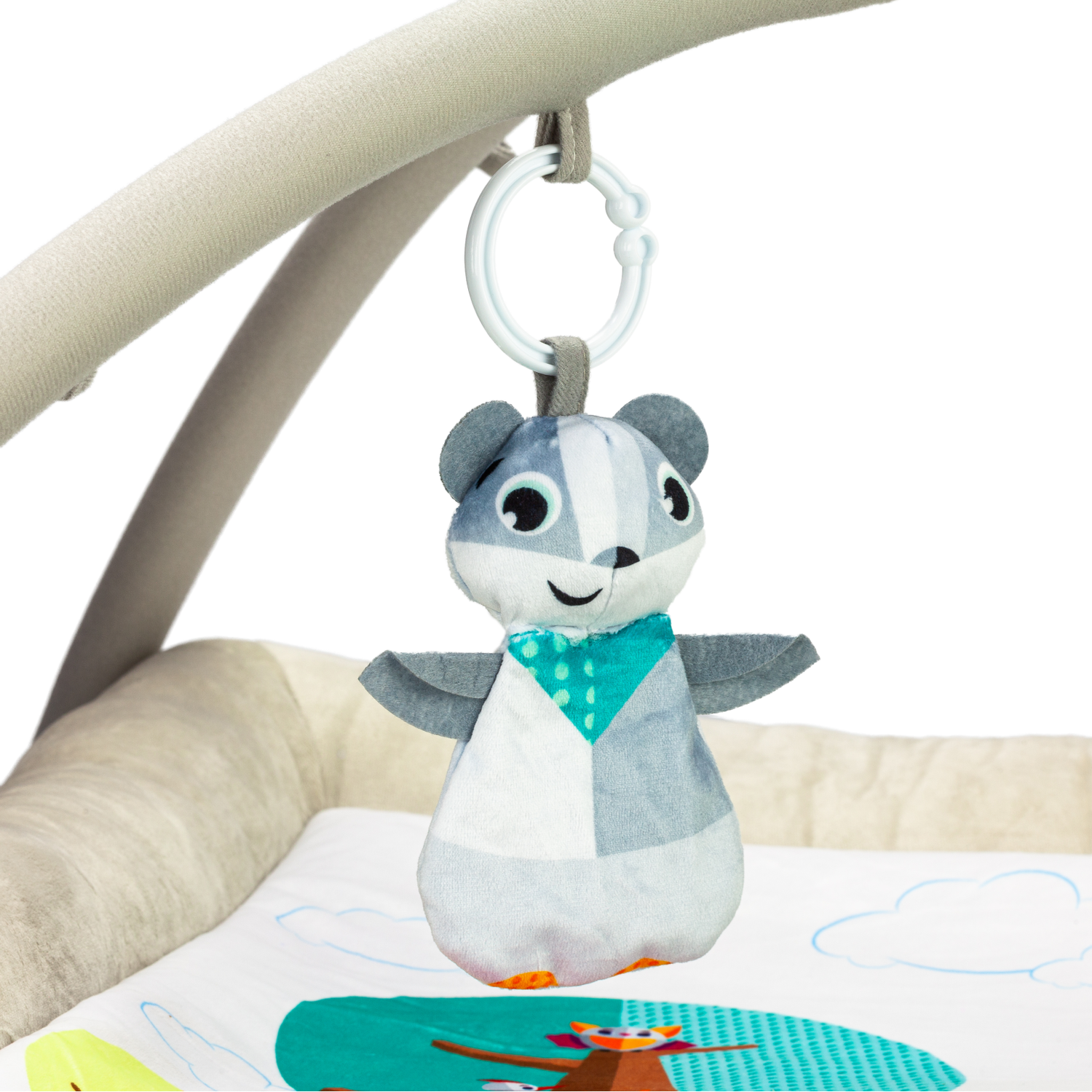 Развивающий игровой коврик Solmax для новорожденных с дугой и игрушками бежевый/голубой - фото 9