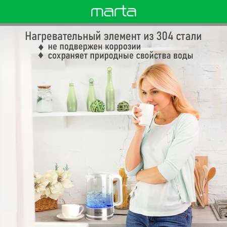 Электрочайник MARTA MT-4608 стеклянный белый