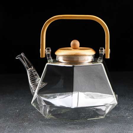 Чайник Sima-Land стеклянный заварочный с бамбуковой крышкой и металлическим фильтром «Октогон» 1.5 л