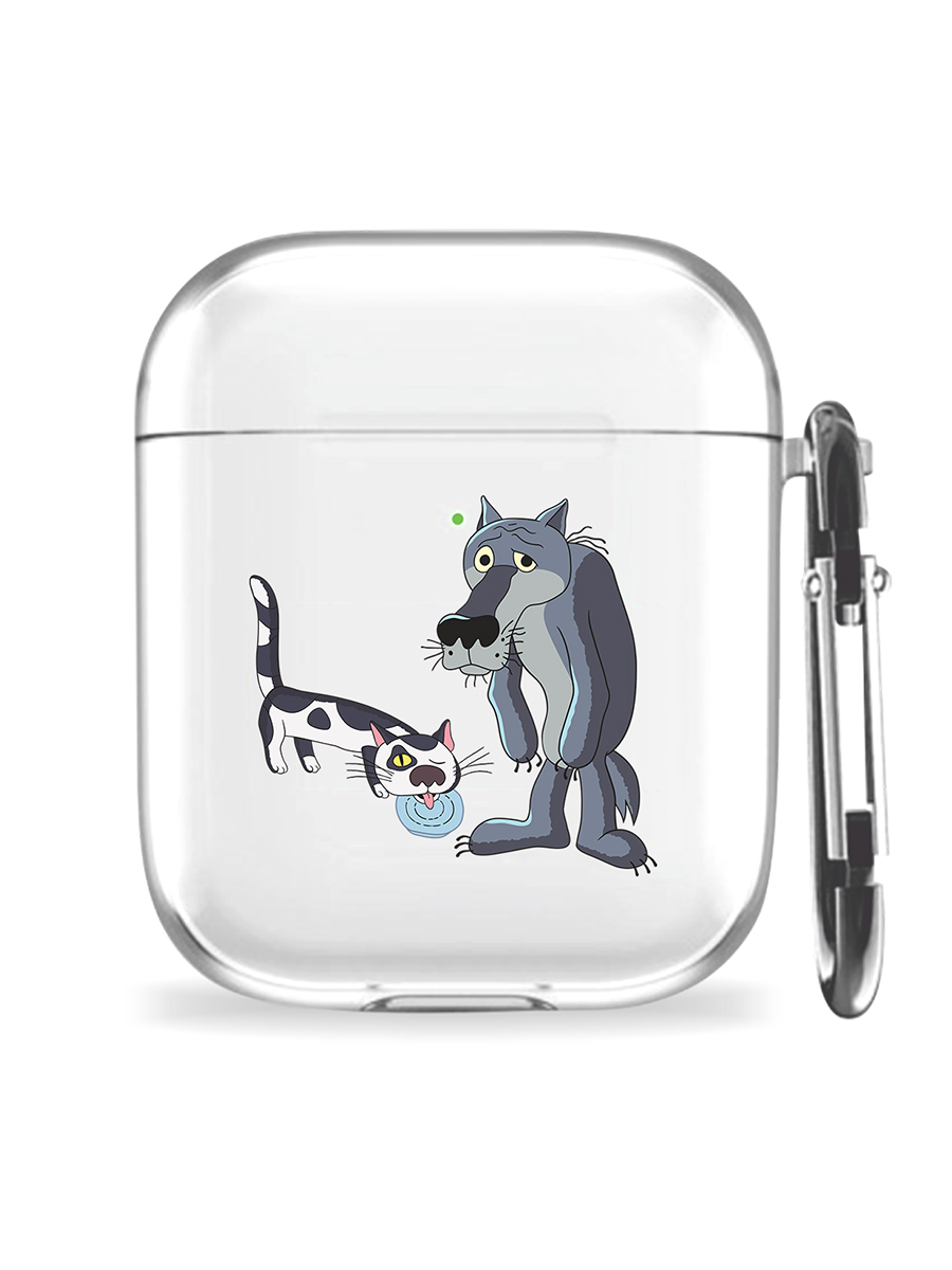 Силиконовый чехол Mcover для Apple AirPods 1/2 с карабином Кот и волк - фото 5