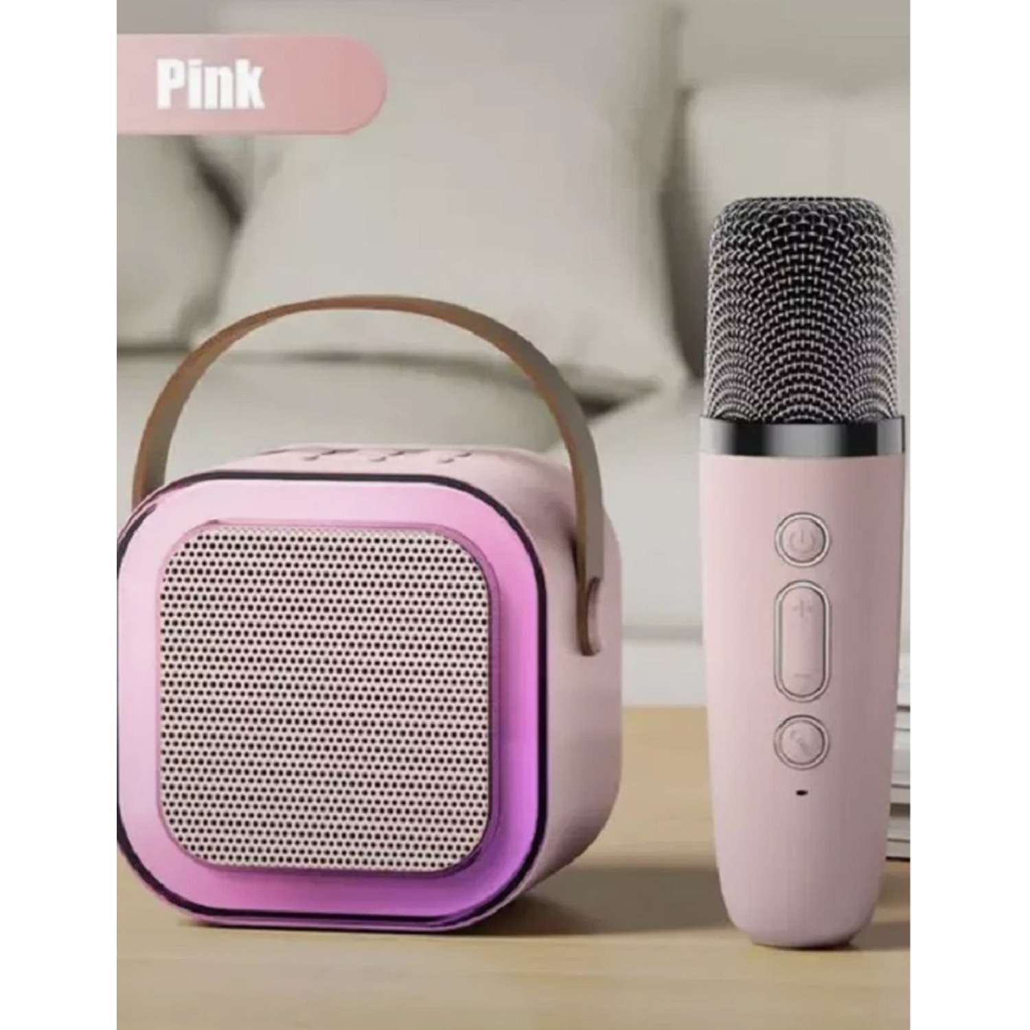 Колонка с микрофоном караоке CASTLELADY портативная беспроводная розовый - фото 1