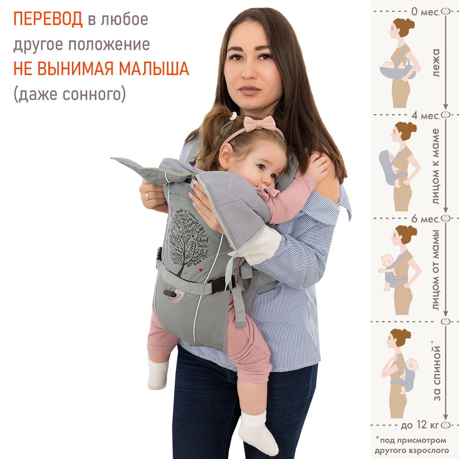 Рюкзак-кенгуру Чудо-чадо «BabyActive Grace» с 0 мес серый