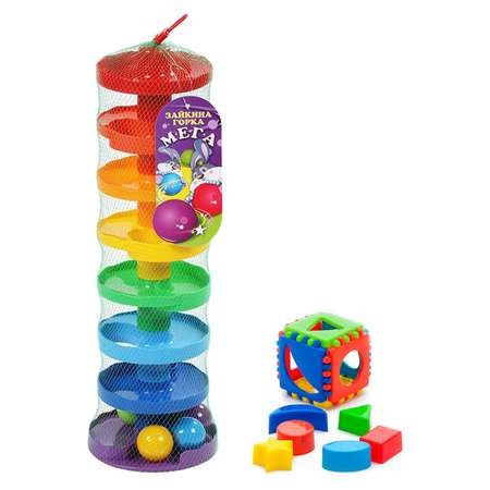 Развивающие игрушки БИПЛАНТ для малышей Набор Игра Зайкина горка МЕГА + Сортер кубик логический малый
