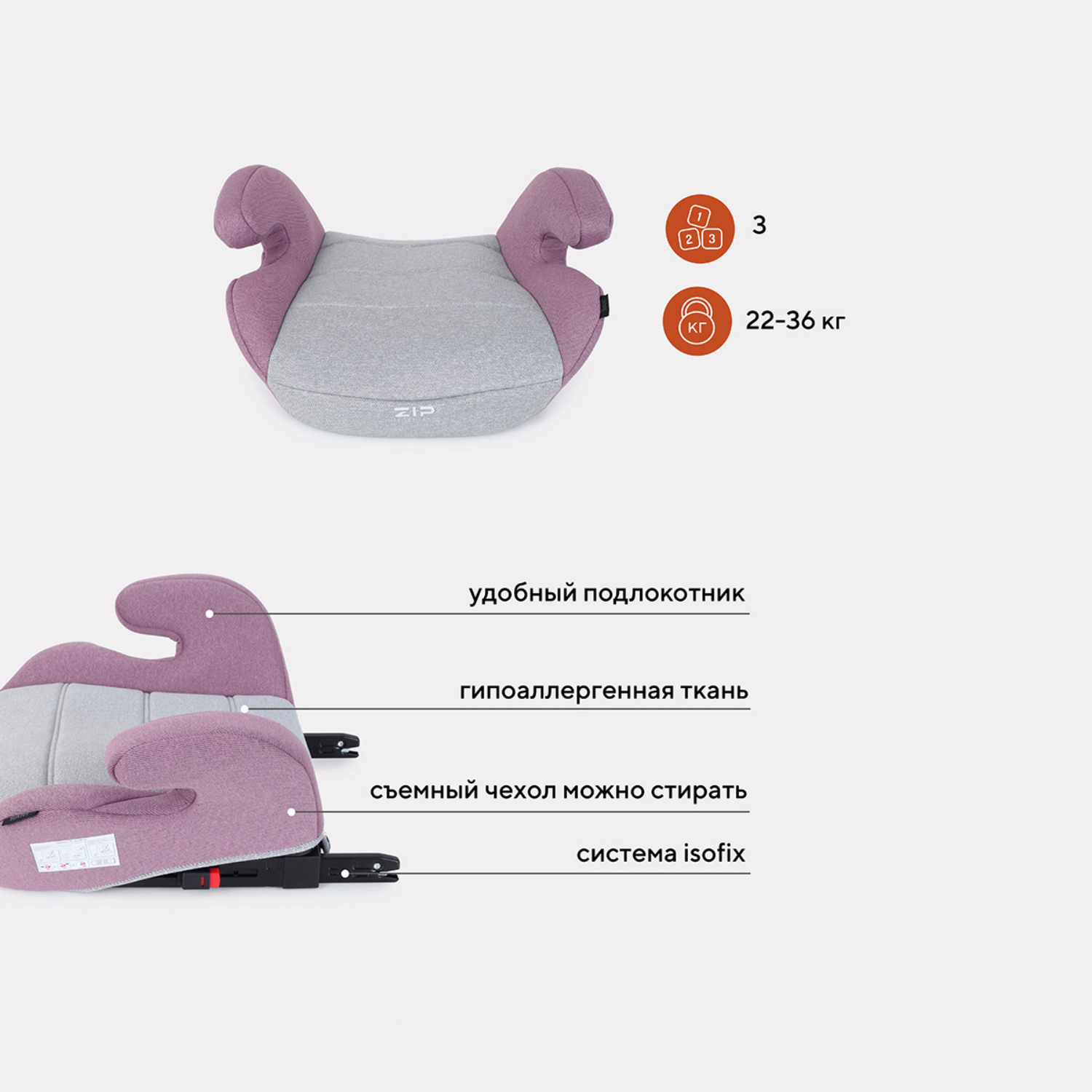 Автокресло Rant Zip Isofix Grey-Pink - фото 4