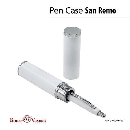 Ручка шариковая Bruno Visconti Автоматическая SAN REMO цвет корпуса белый 1 мм синий в металическом белом круглом тубусе