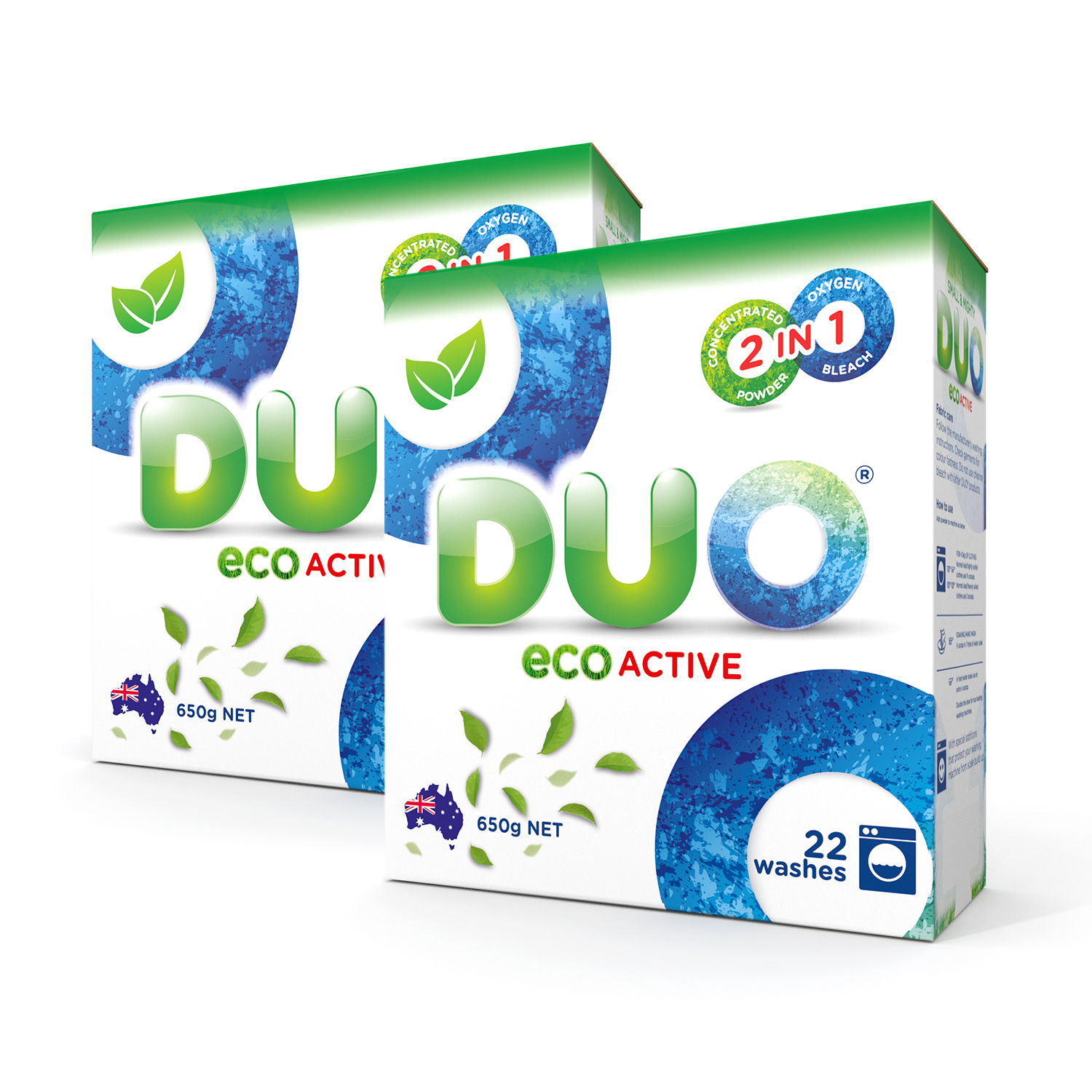 Стиральный порошок DUO ECO ACTIVE автомат универсальный гипоаллергенный ЭКОлогичный - 2 пачки по 650 г 44 стирки - фото 1