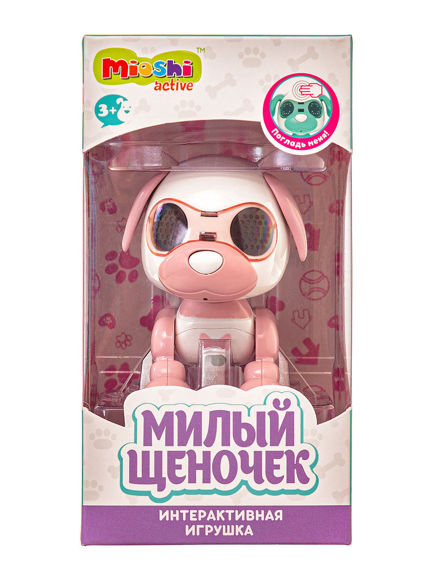 Интерактивная игрушка Mioshi Милый щеночек Светло-розовый 10 см свет звук - фото 2