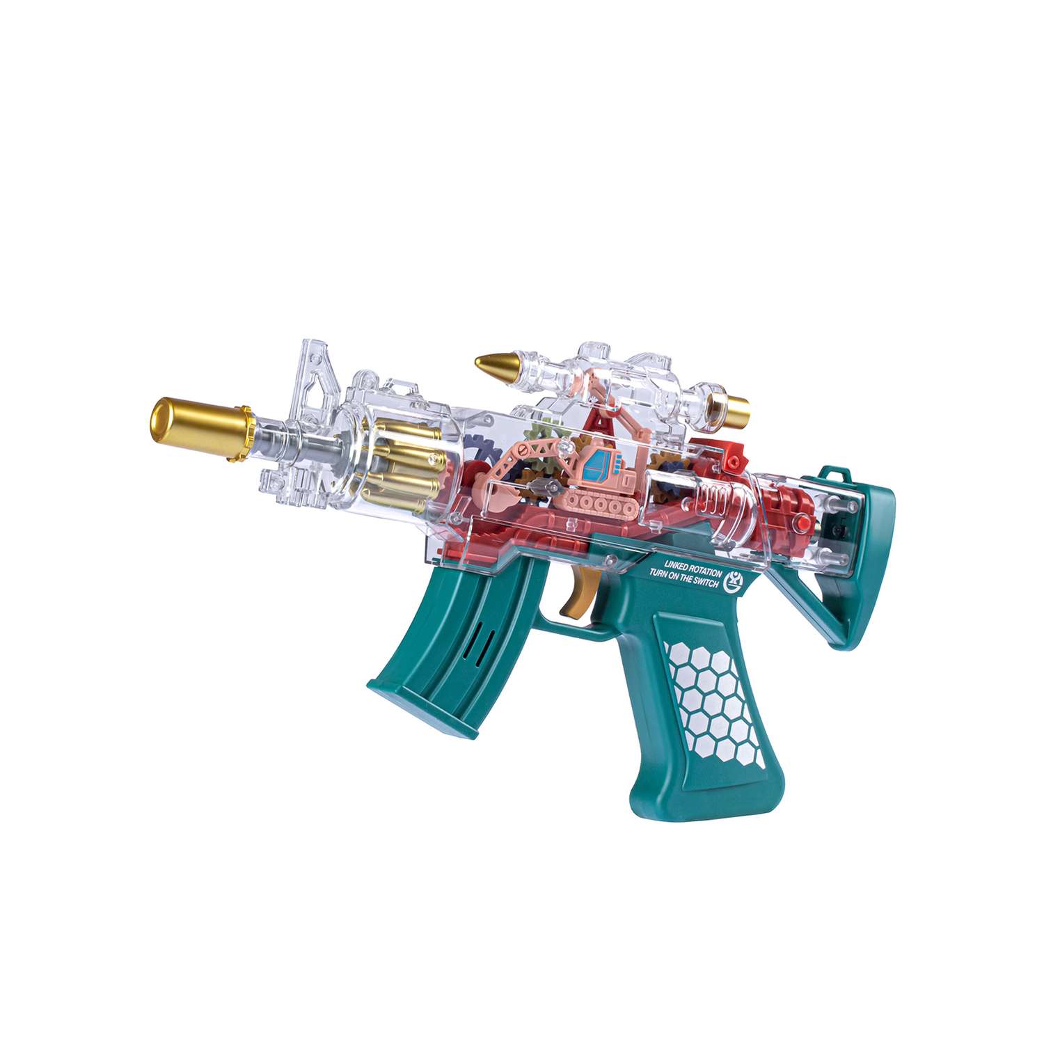 Игрушечное оружие Маленький Воин Автомат на батарейках Свет Звук Подвижные детали Цвет бирюзовый - фото 3