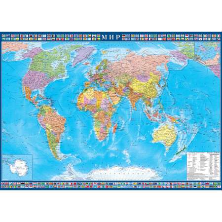 Карта настенная Атлас Принт Мир политическая с флагами государств 1.43x1.02 м