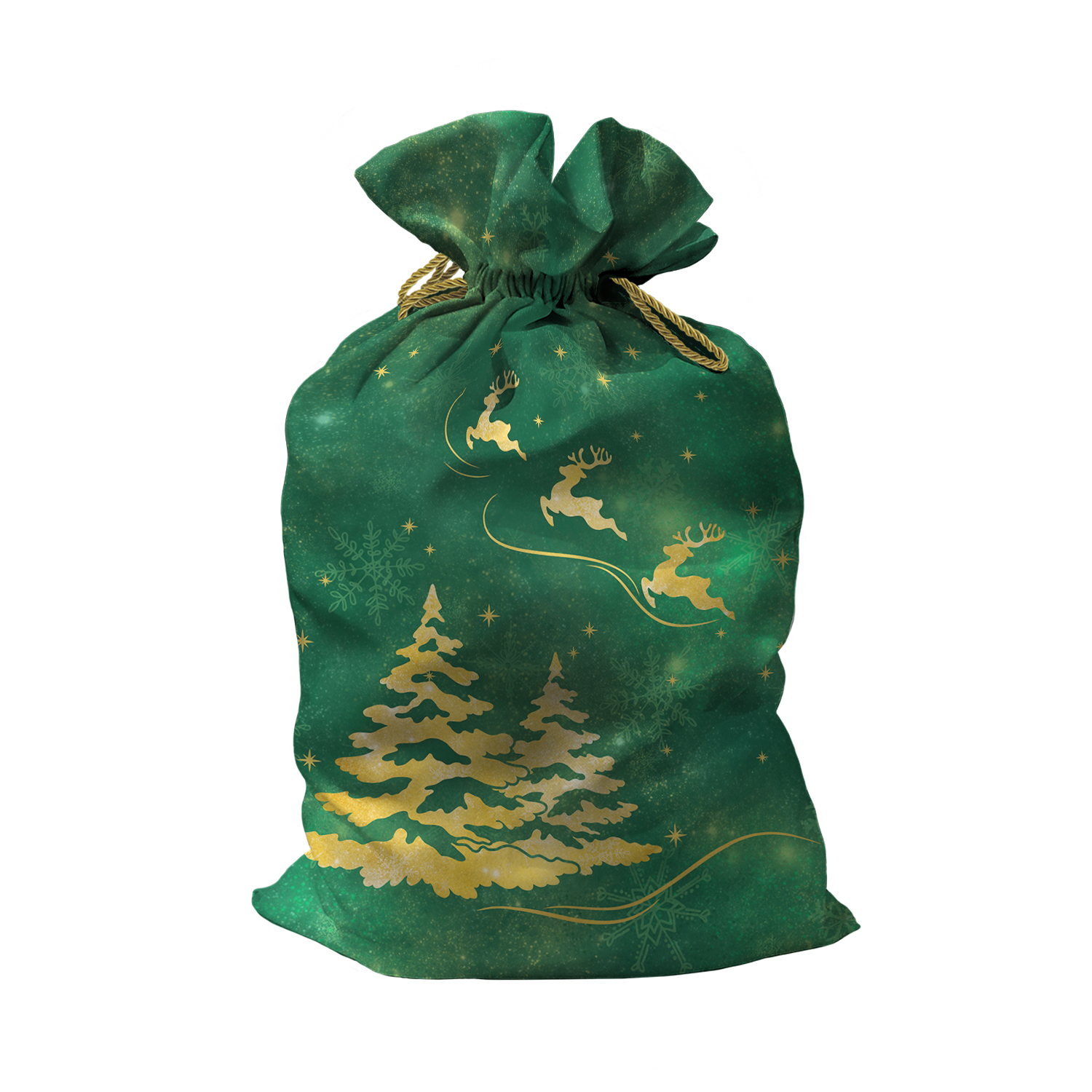Мешок для подарков sfer.tex Деда Мороза 40х58 см Новогодний лес зеленый - фото 1