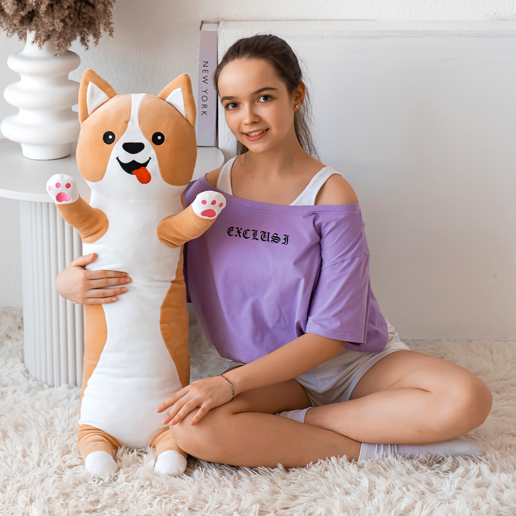 Мягкая игрушка подушка TOTTY TOYS собака корги батон 90 см антистресс развивающая обнимашка - фото 3