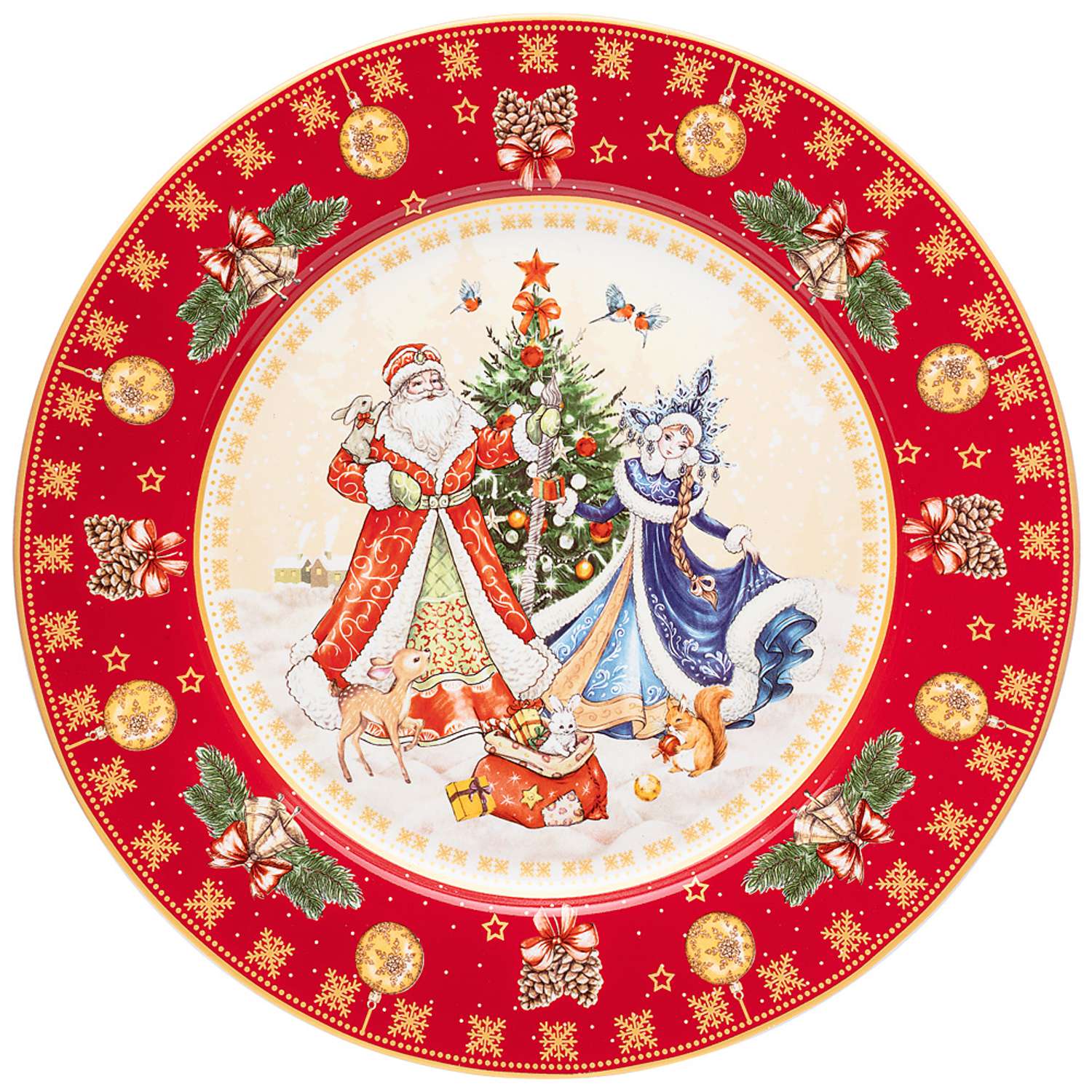 Тарелка Lefard обеденная дед мороз и снегурочка 26см красная 85-1716 - фото 1
