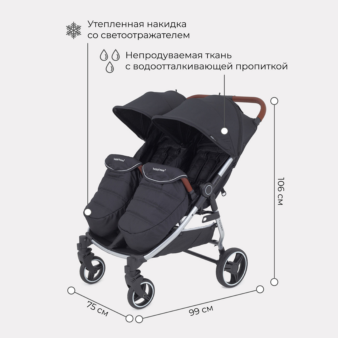 Коляска детская прогулочная MOWbaby для близнецов Tandem MB170 Black купить  по цене 19989 ₽ в интернет-магазине Детский мир