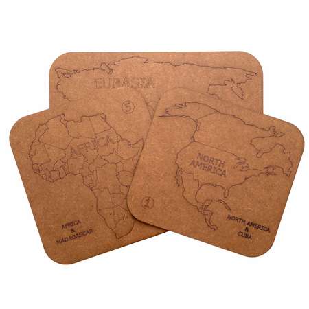 Карта мира настенная Afi Design деревянная с гравировкой континентов и Антарктидой 80х40 см коричневая