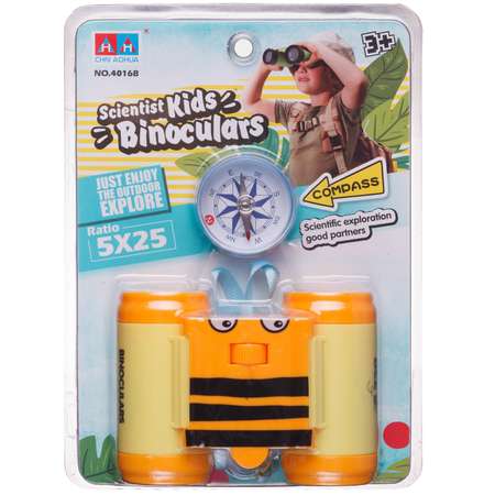 Игровой набор Junfa Бинокль Пчелка в наборе с компасом желтый с оранжевым