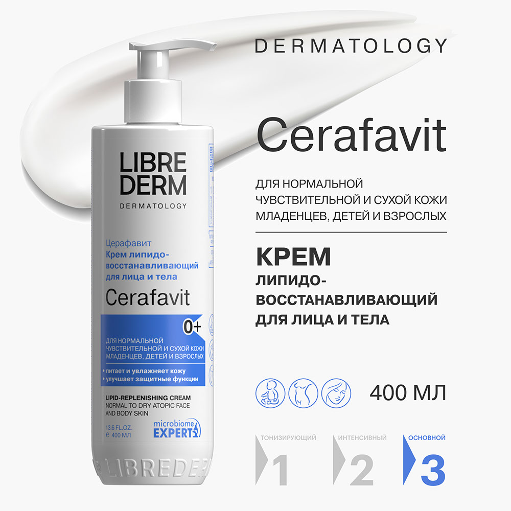 Крем 400 мл Librederm CERAFAVIT крем липидовосстанавливающий с церамидами и пребиотиком для лица и тела 0+ - фото 2