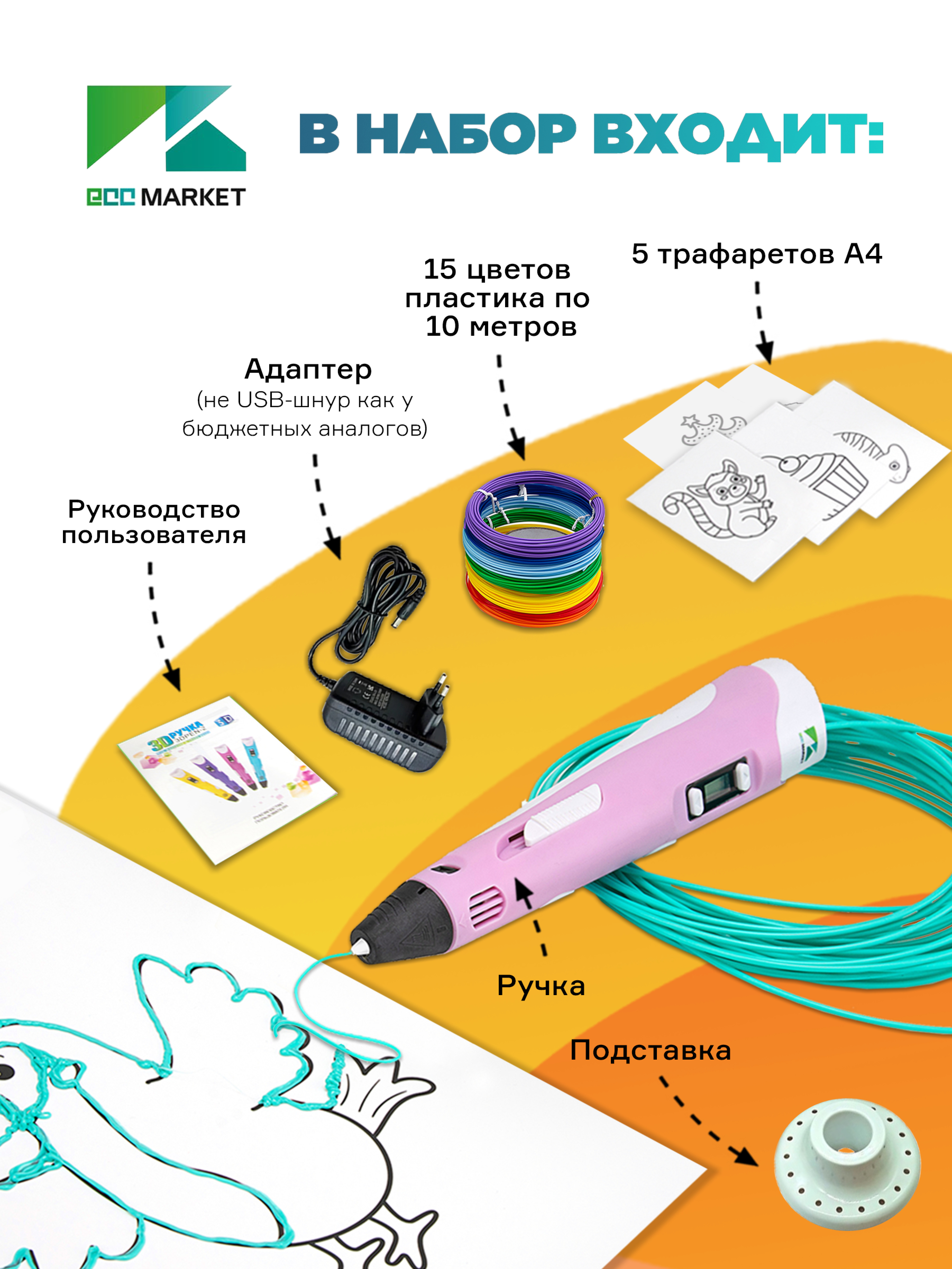 3D ручка ECC Market 3DPEN 2 15 розовая - фото 3