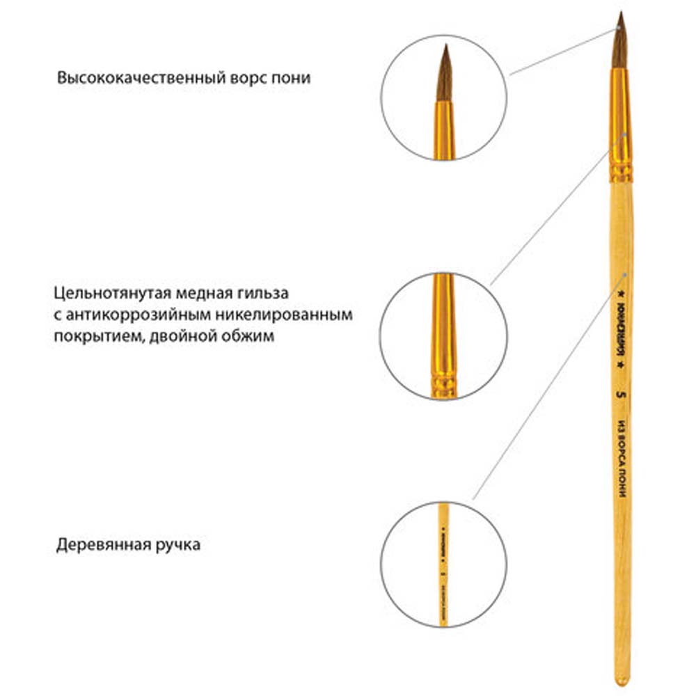 Набор кистей Юнландия 5 шт пони круглые. Номера 1 2 3 4 5 - фото 3