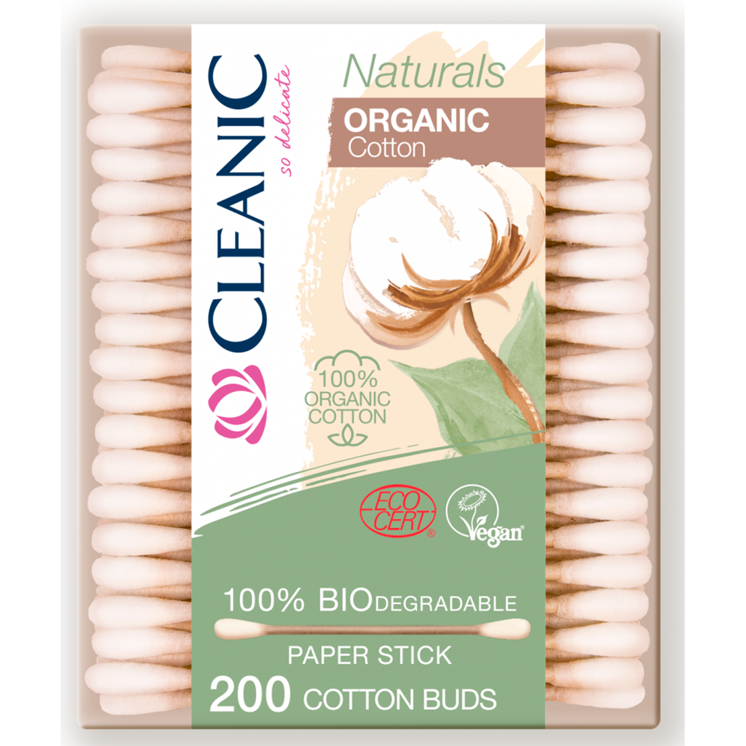 Ватные палочки CLEANIC Naturals Organic Cotton картон 200шт /32 - фото 1