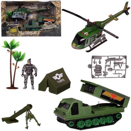 Игровой набор Боевая сила ABTOYS Военная техника с вертолетом гидроциклом фигуркой и аксессуарами 6 предметов