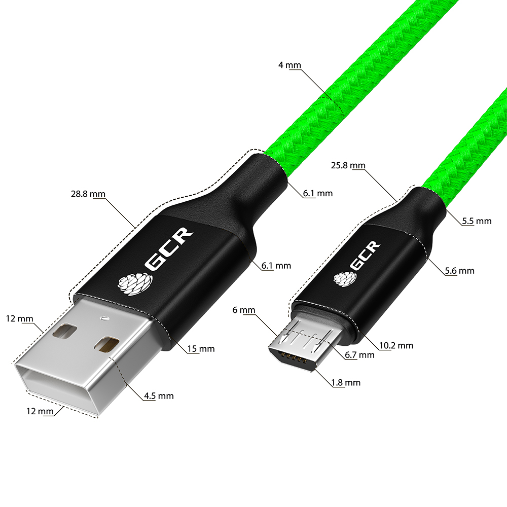 Кабель USB GCR 1.2m MicroUSB в зеленой нейлоновой оплетке GCR-52636 - фото 3