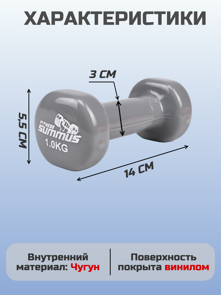 Гантели Summus винил/чугун серые