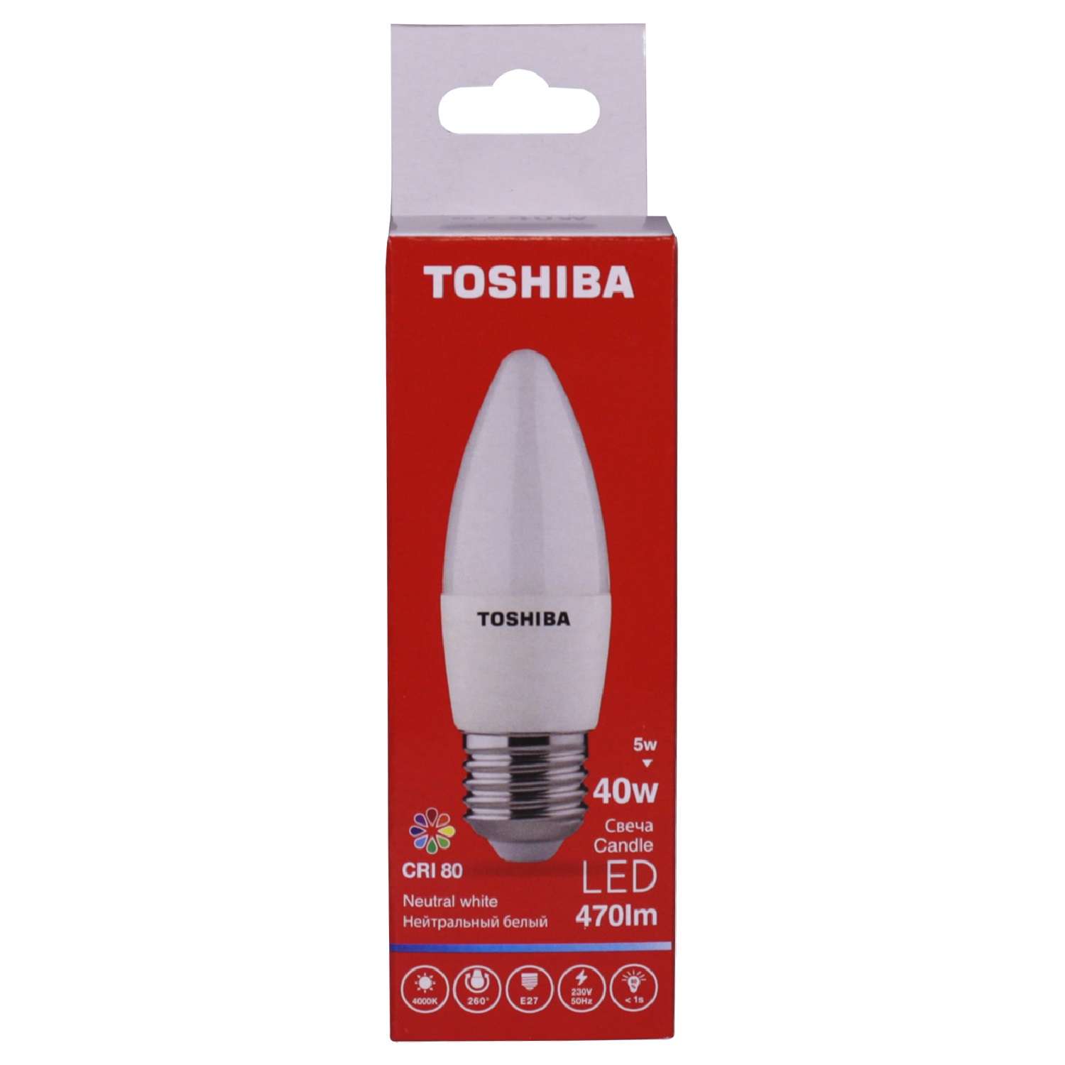 Лампа светодиодная Toshiba 5 Вт Е27 40W свеча C35 4000 K нейтральный свет 220В матовая - фото 1