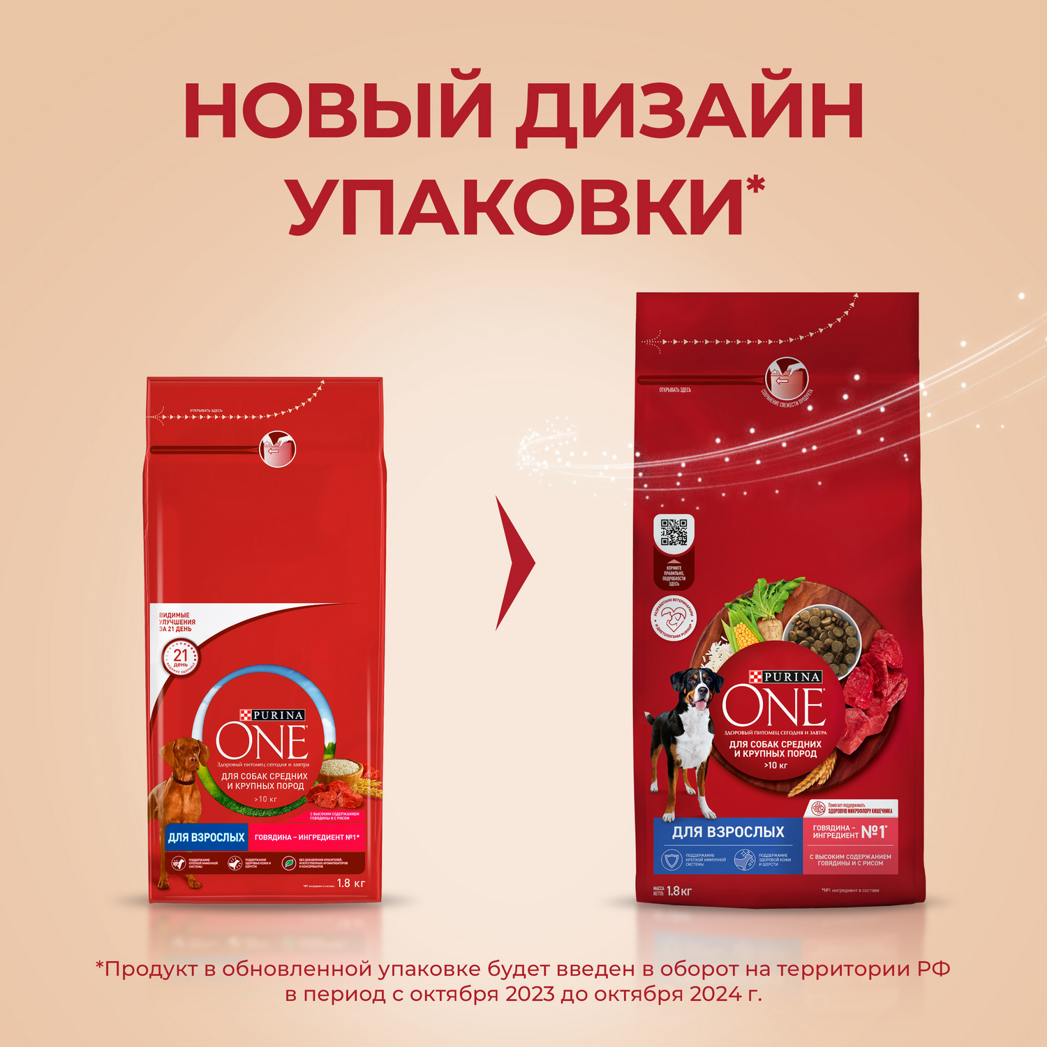 Сухой корм для собак Purina One 1.8 кг говядина (для домашних, полнорационный) - фото 2